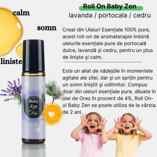 Baby Zen Roll-on Uleiuri Esențiale pentru Copii pentru Calm si Somn cu Portocala, Lavanda si Cedru - imagine 2
