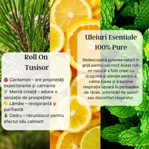 Tusișor Roll-on Uleiuri Esențiale pentru Copii cu Menta Creață, Cedru, Lamăie și Cardamon - imagine 3