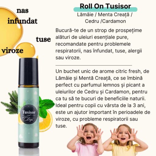 Tusișor Roll-on Uleiuri Esențiale pentru Copii cu Menta Creață, Cedru, Lamăie și Cardamon - imagine 2